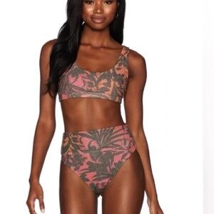 Beach Riot Tropical Print Bikini - Pink and Black